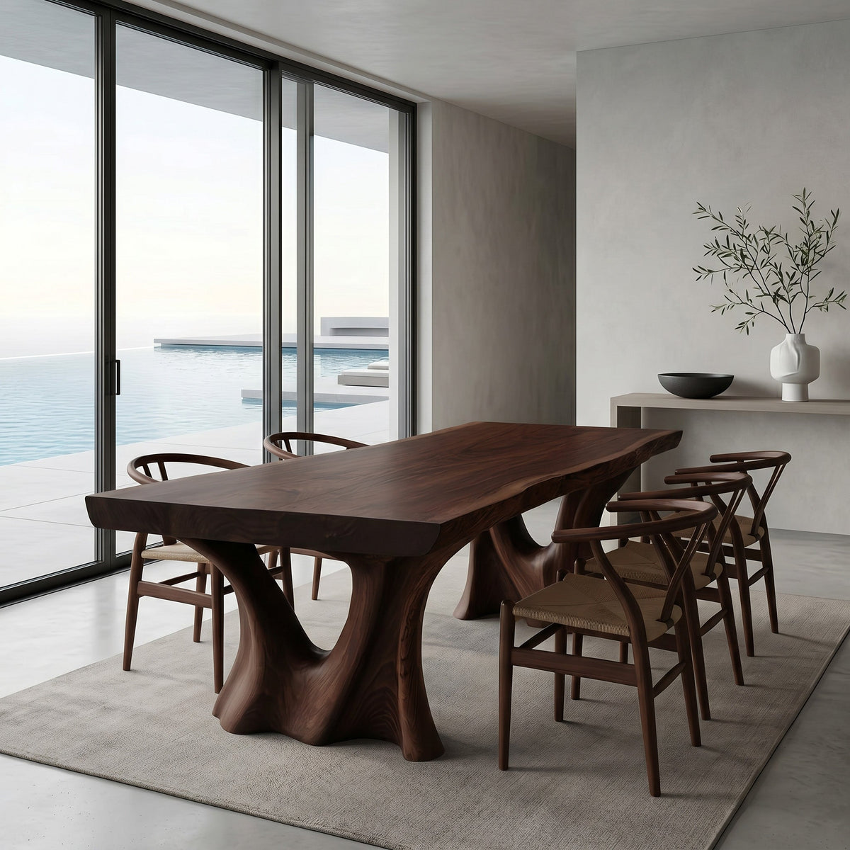 Modern Dining Table With Two Sculpted Legs For Dining Room