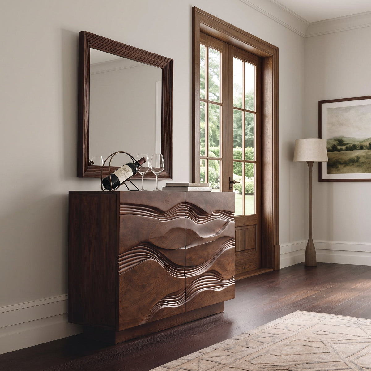 Modern Flowing Carved Dresser For Bedroom