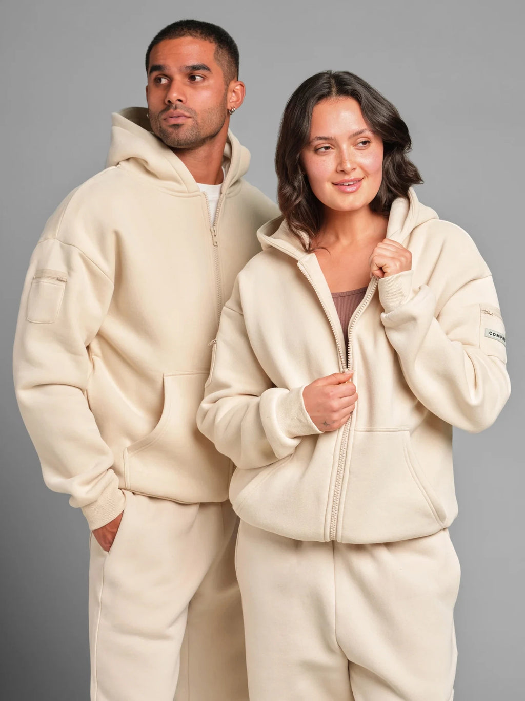 Zip Front Hoodie - Bone