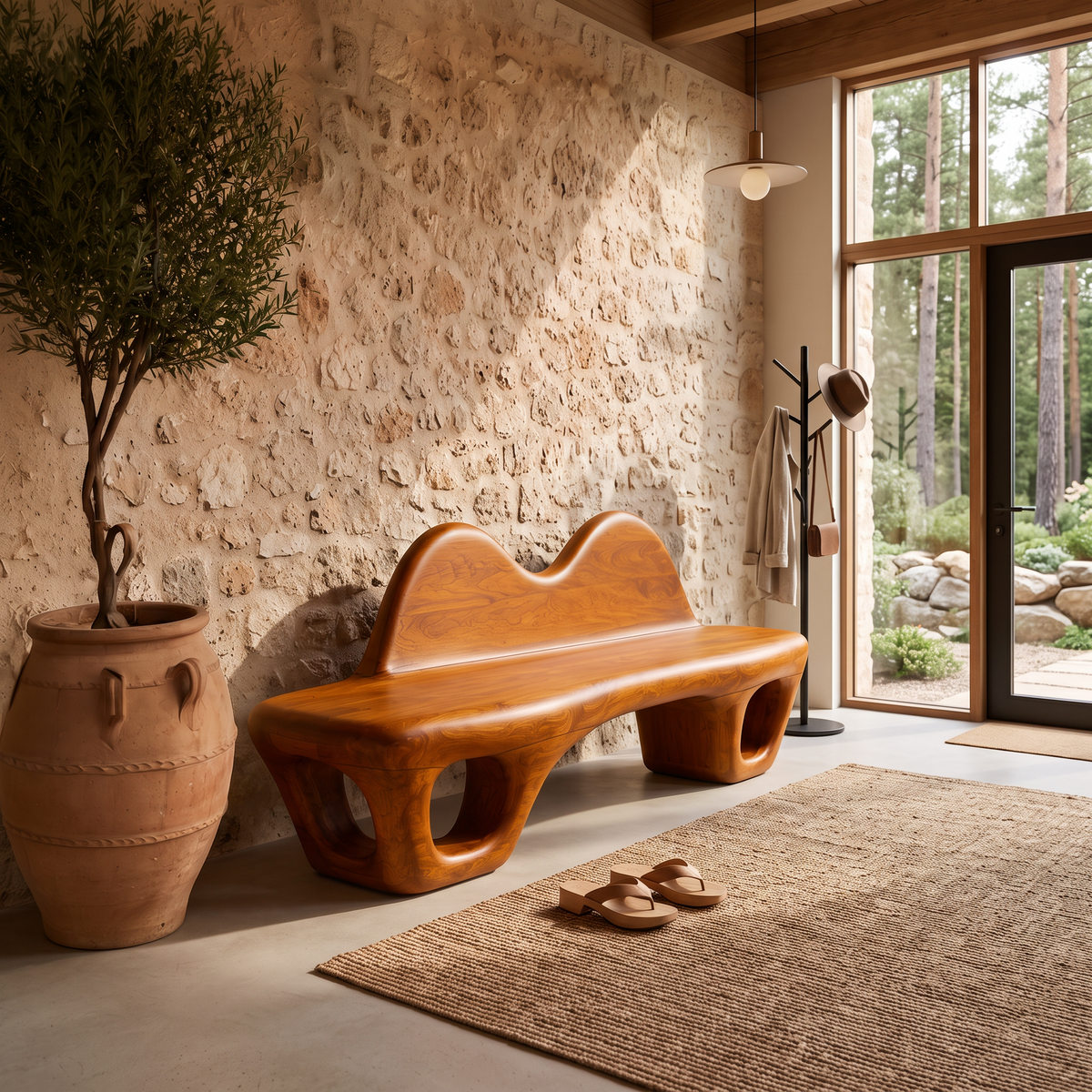 Gothic Halloween Accent Bench With Dramatic Rounded Silhouette For Hallway