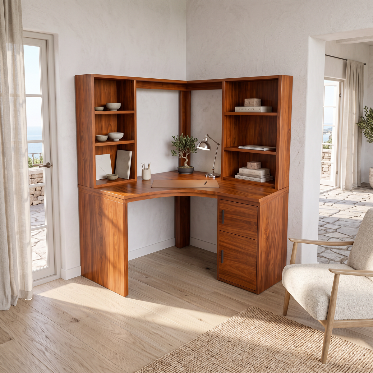 Modern Bookcase Desk With Integrated Upper Shelving For Study Room