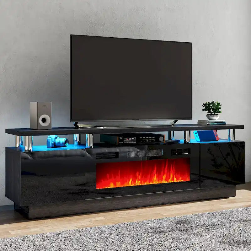 70 Inch TV Stand With 36 Inch Electric Fireplace And Adjustable Shelves