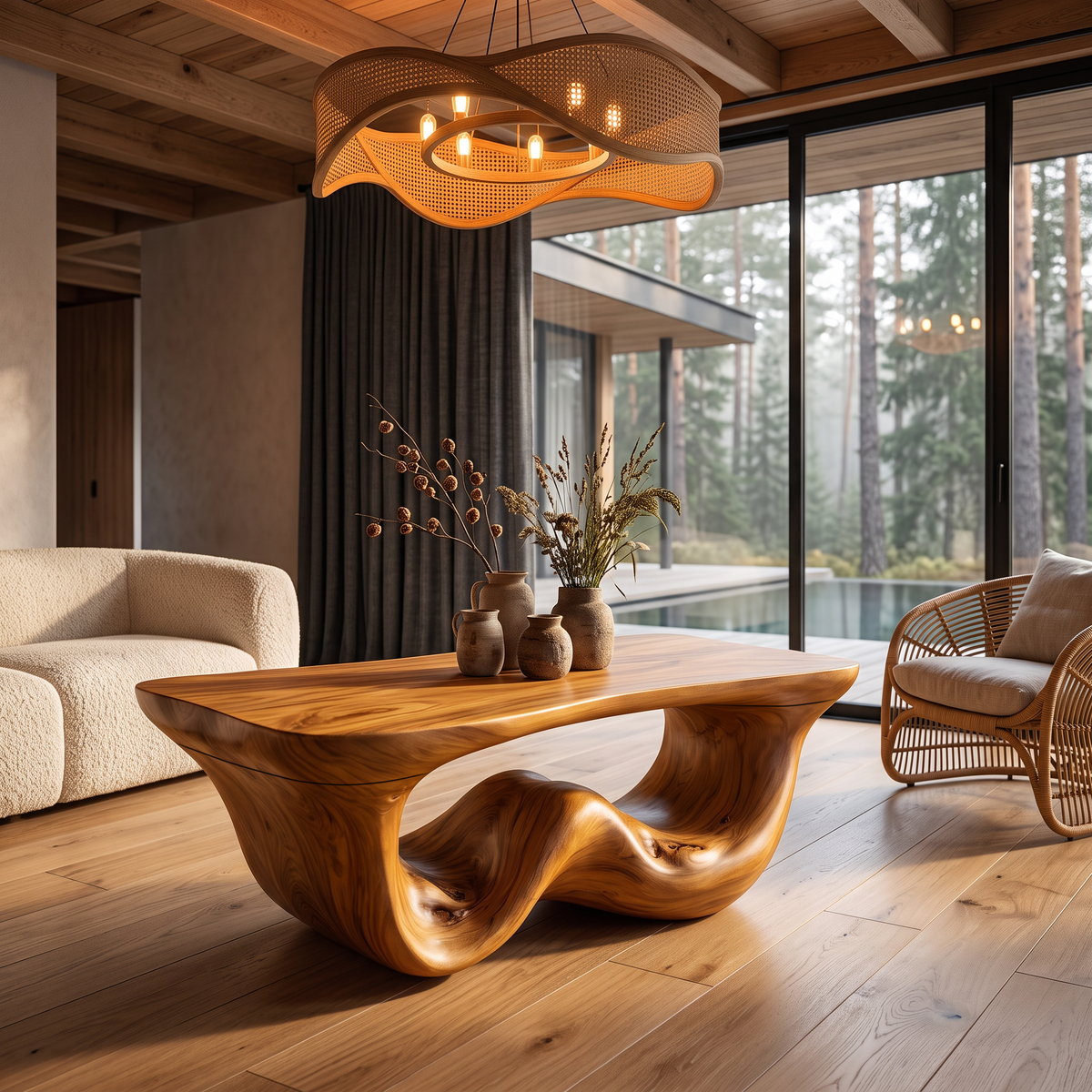 Organic Modern Coffee Table With Seamless Curved Base For Living Room