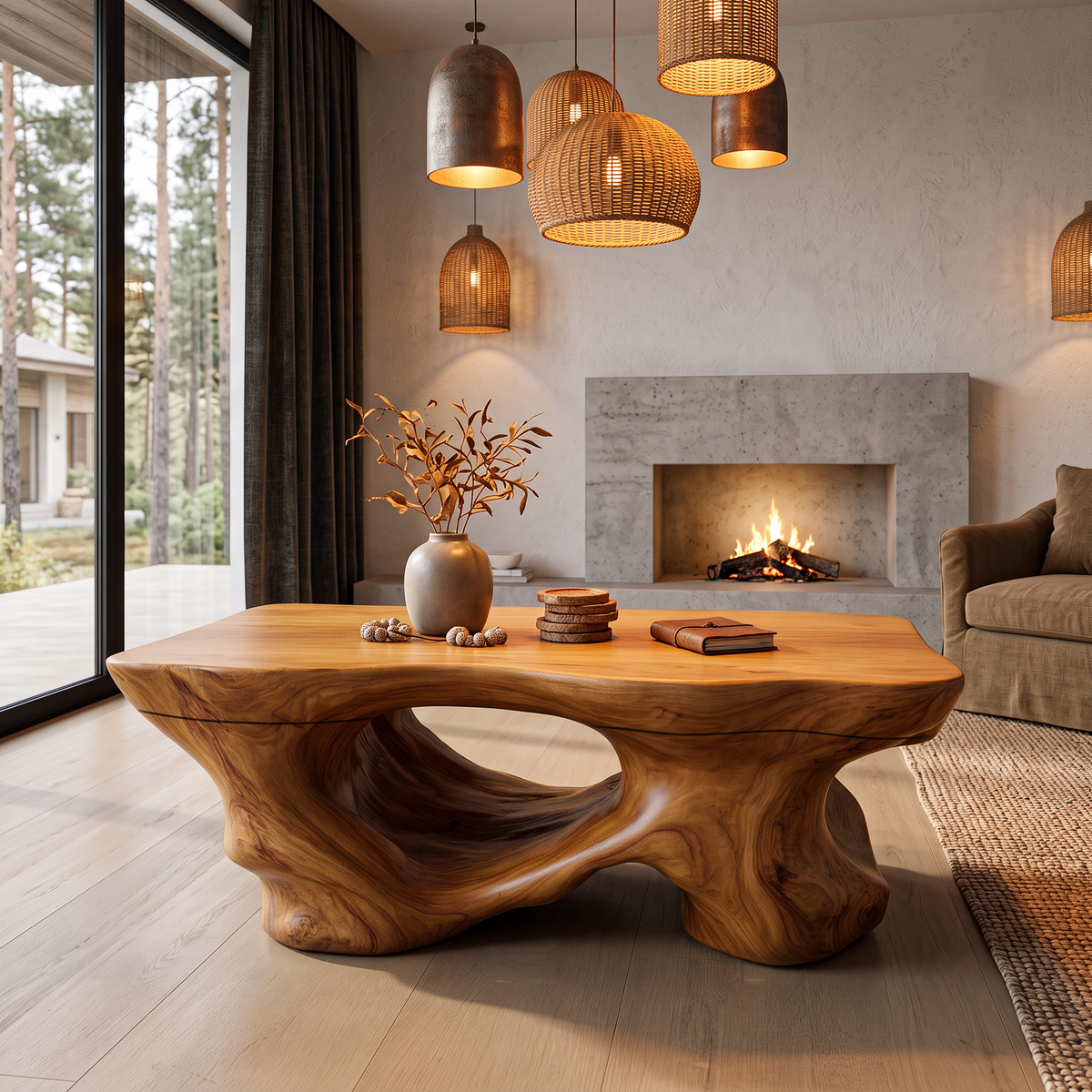 Rustic Coffee Table With Sculptural Root Form Legs For Lounge