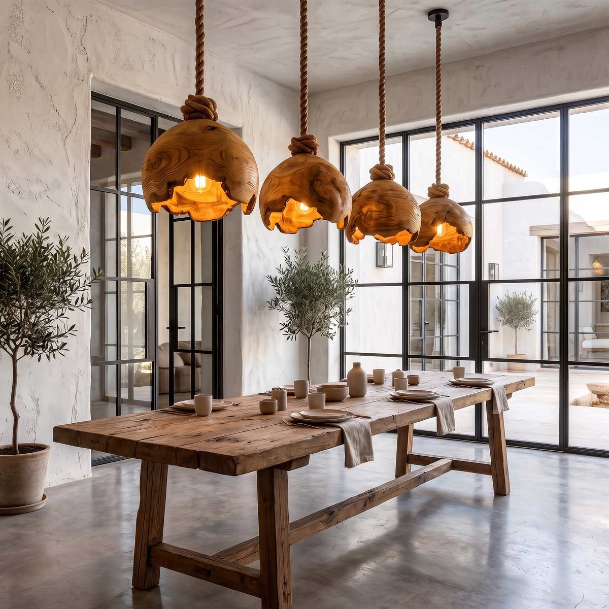 Minimalist Pendant Lamp With Sculptural Wood Design For Living Room