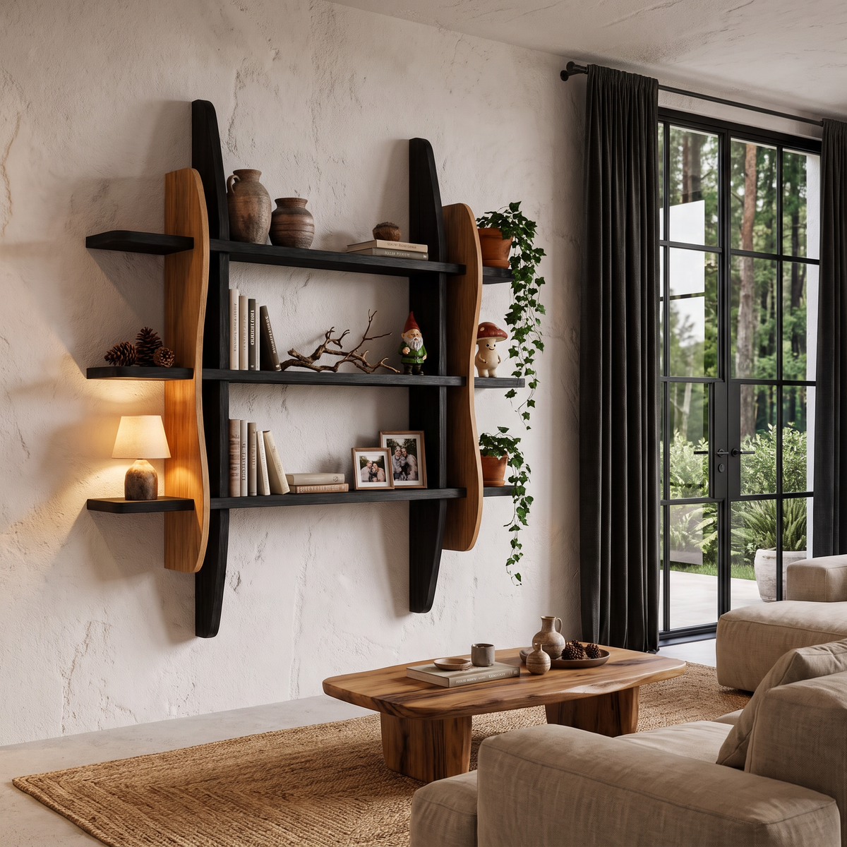 Contemporary Display Shelf With Sculptural Frame Design For Living Room