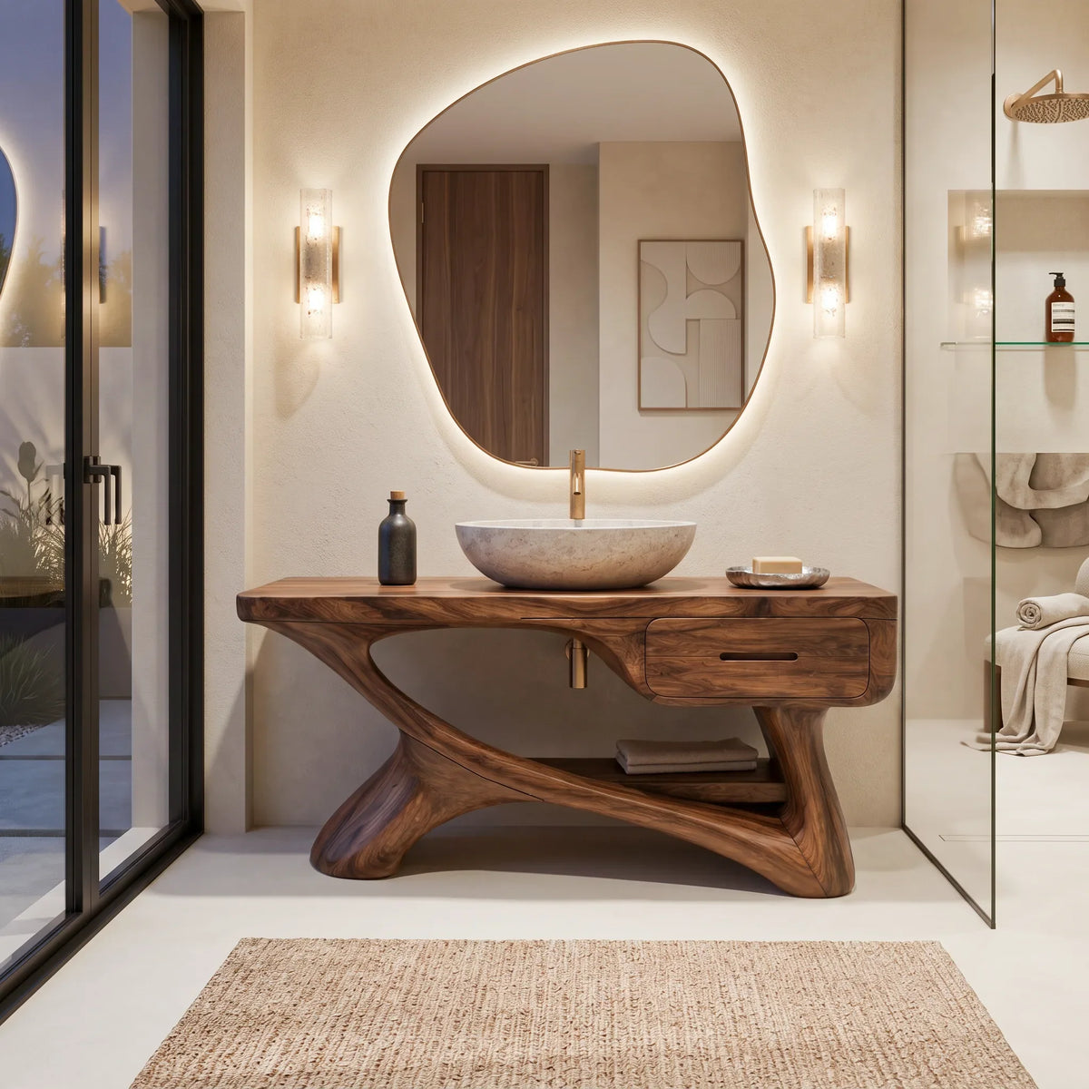 Contemporary Bathroom Vanity Flowing Frame With Drawer For Luxury Ensuite