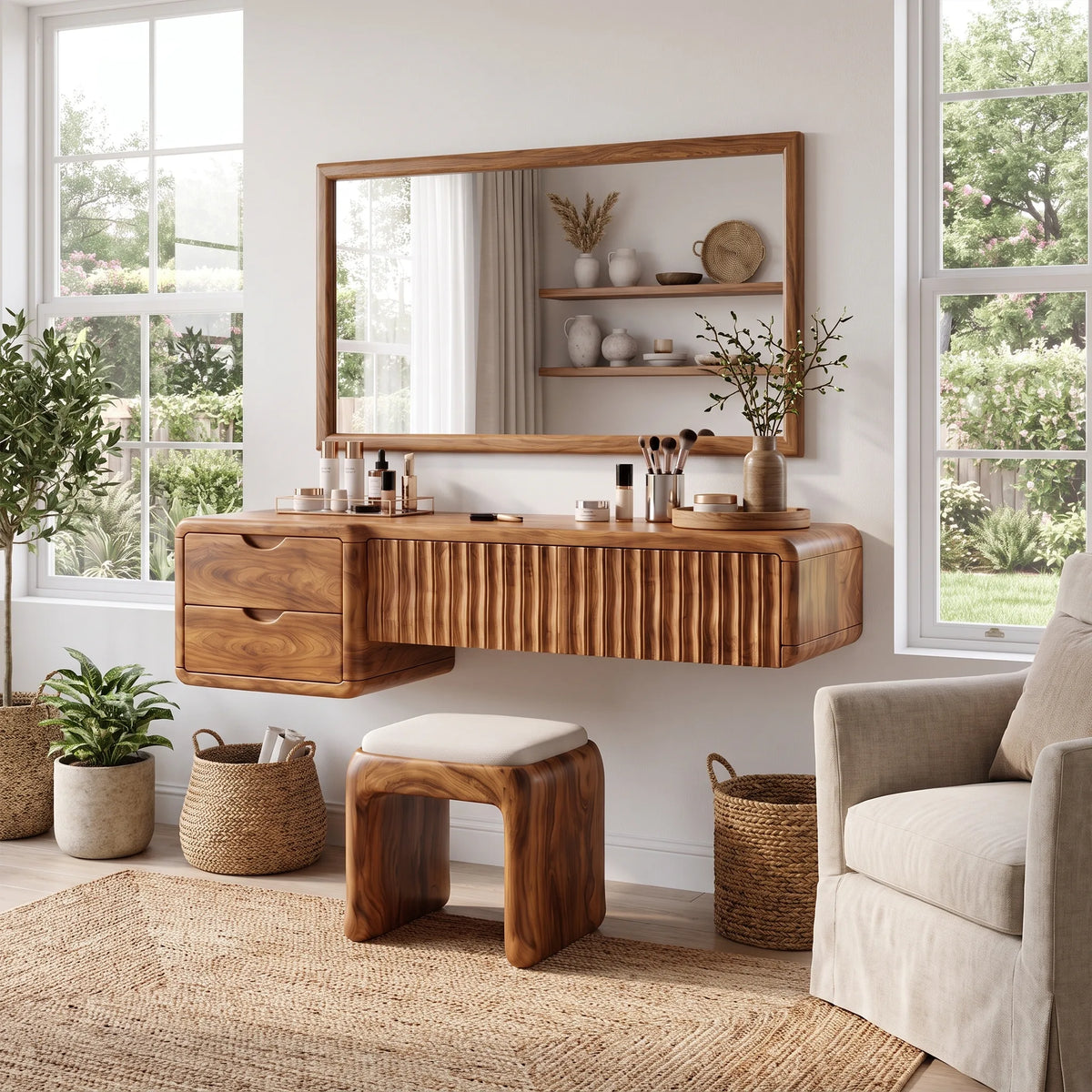 Refined Small Makeup Vanity Beauty Vanity Desk Floating Drawers For Dressing Room