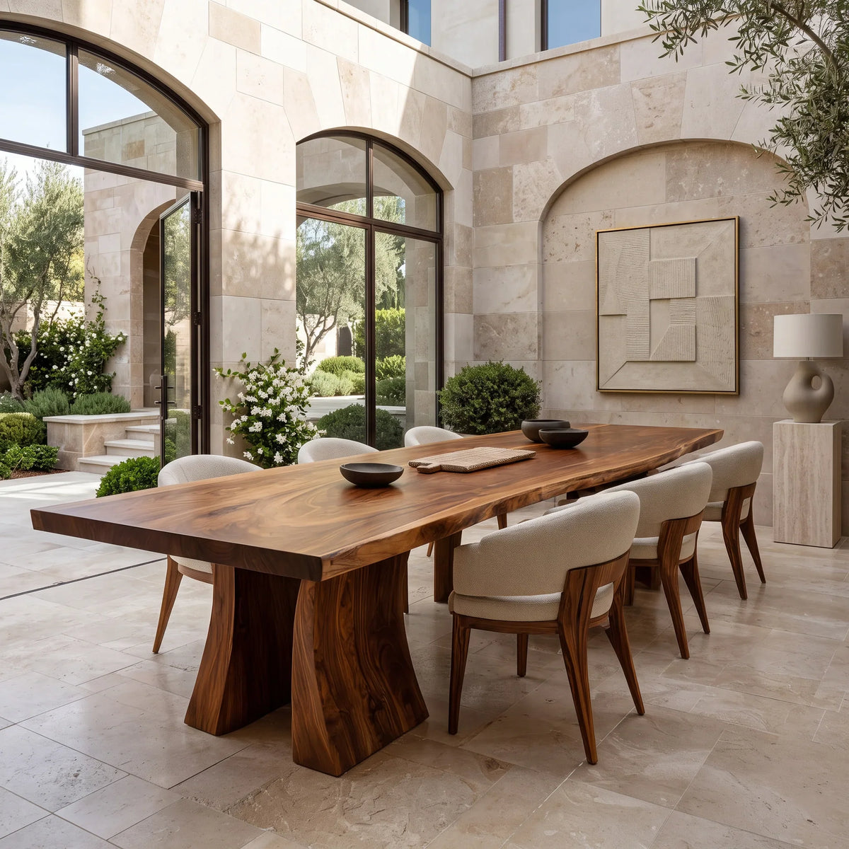 Contemporary Natural Wood Dining Table Sculptural Pedestal For Dining Room