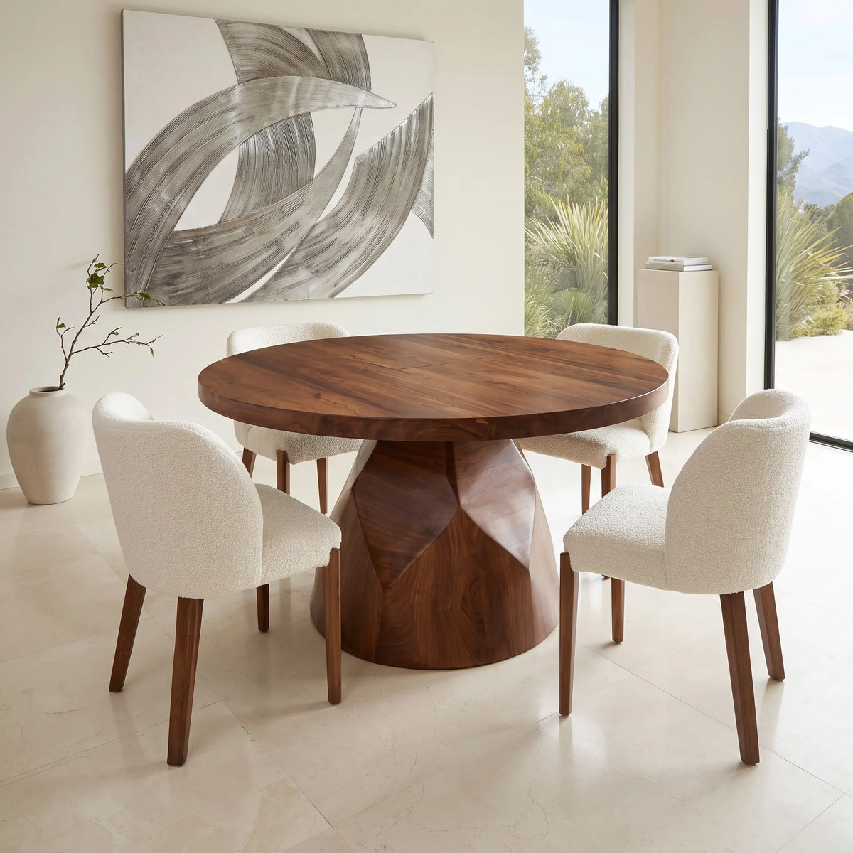 Modern Ribbon Base Round Dining Table For Dining Room