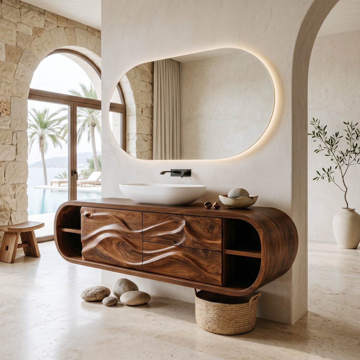 Contemporary Rounded Floating Bathroom Vanity For Modern Bathroom
