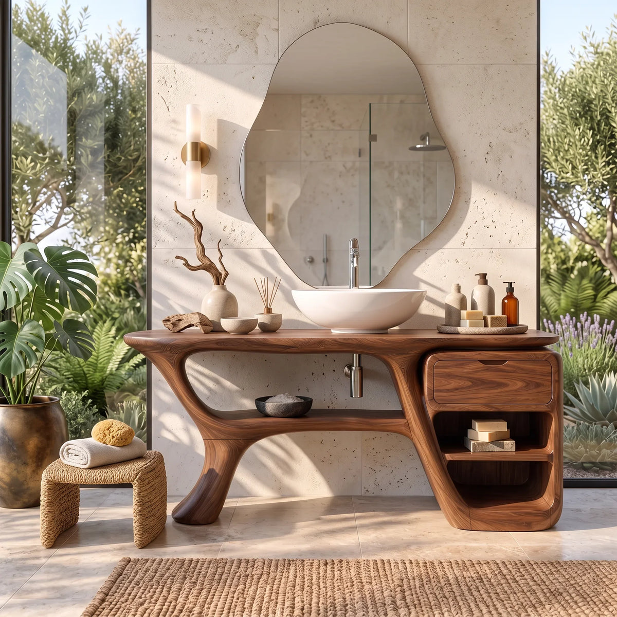 Modern Bathroom Vanity Curved Frame Storage For Spa Bathroom