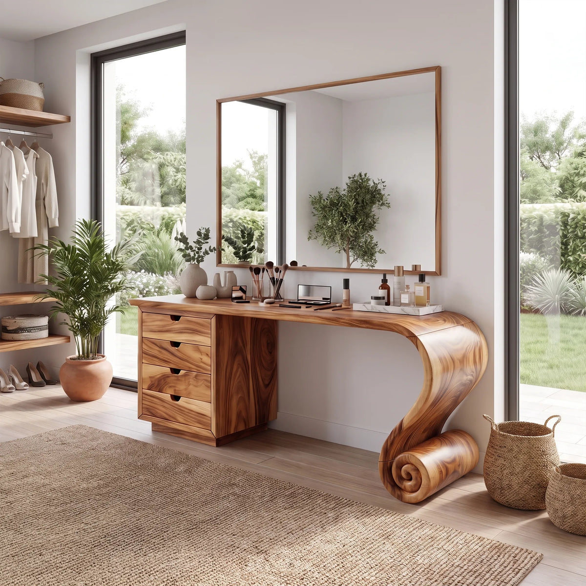 Charming Modern Vanity Desk Makeup Vanity Spiral Leg Drawers For Bedroom