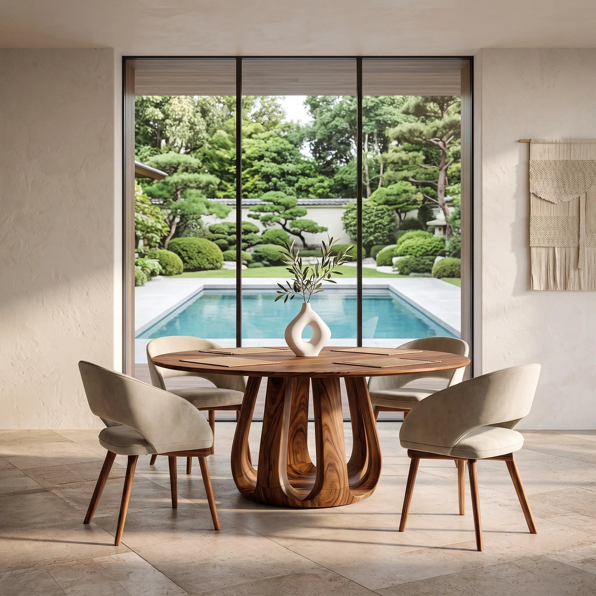 Contemporary Column Base Round Dining Table For Dining Room