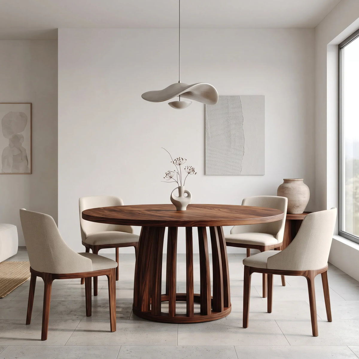 Modern Ribbed Base Round Dining Table For Dining Room