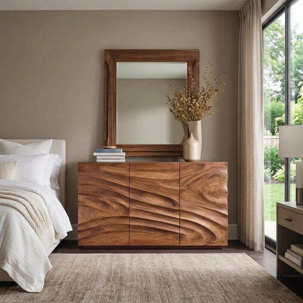 Modern Organic Carved Dresser For Entryway