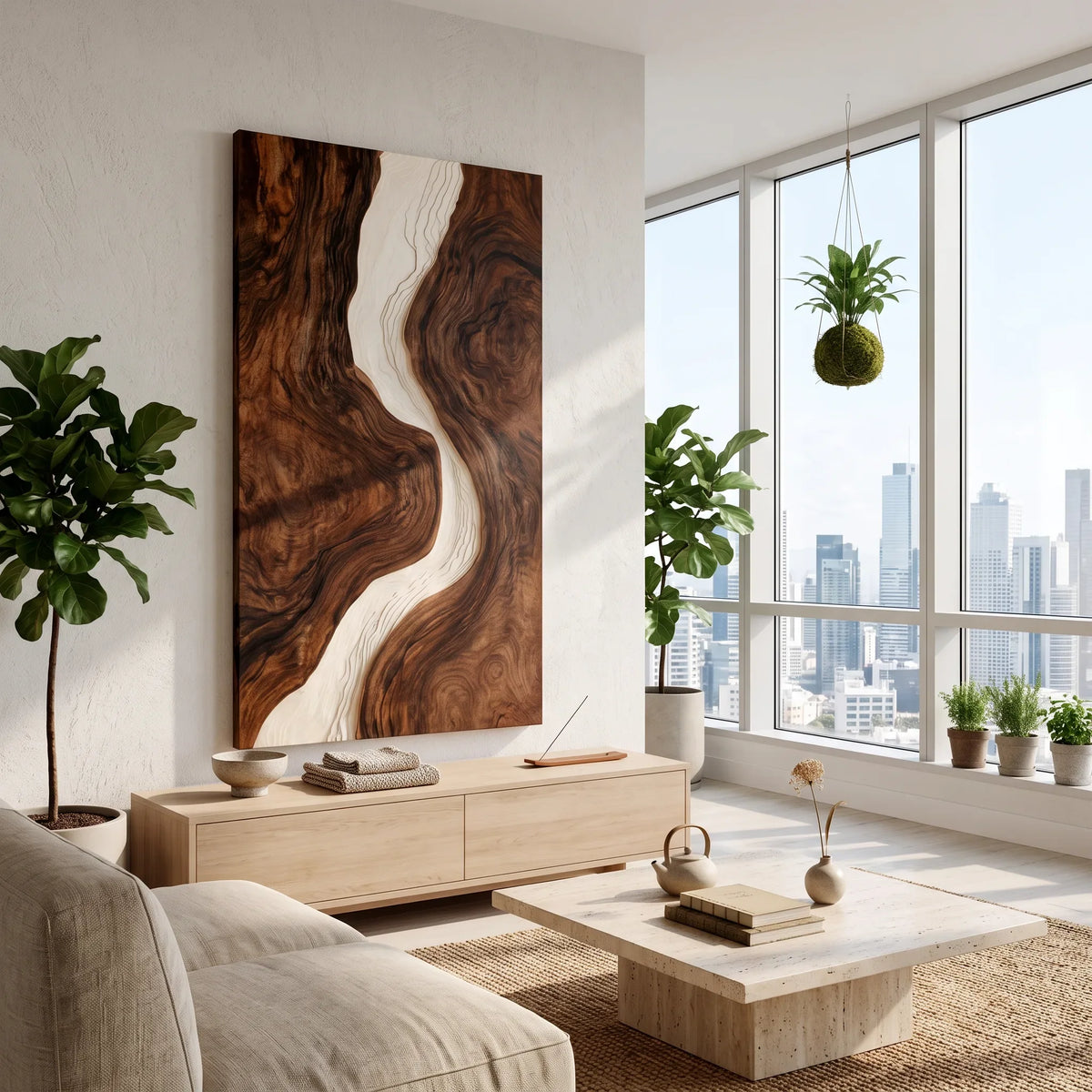 Mid Century Flowing River Wood Wall Art Dining Room
