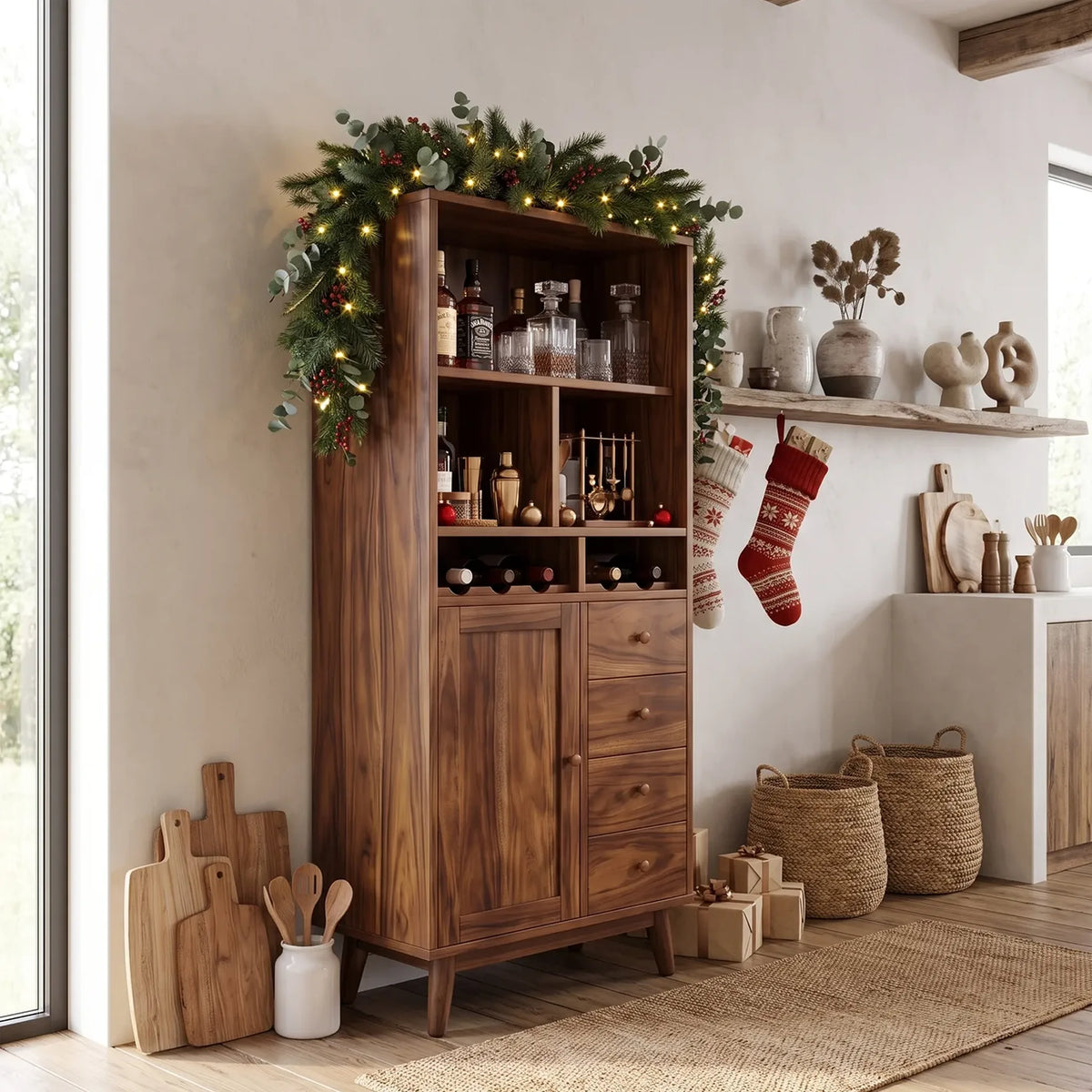 Mid Century Home Bar Cabinet Christmas Living Room