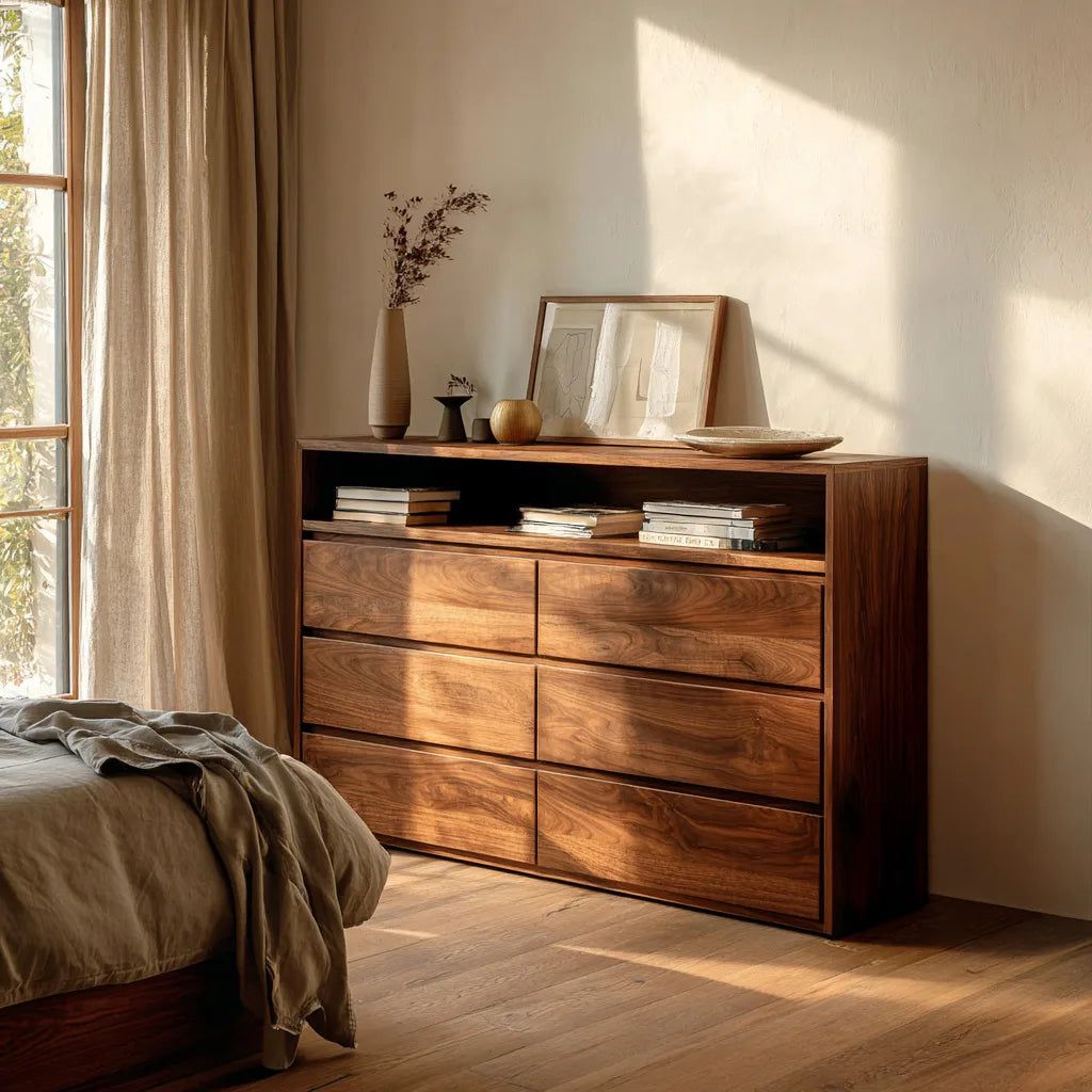 Modern Open Shelf Wooden Dresser For Bedroom