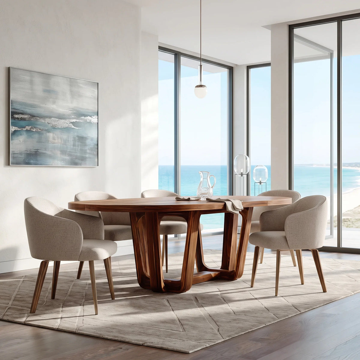 Modern Natural Wood Dining Table U-Shaped Base For Dining Room