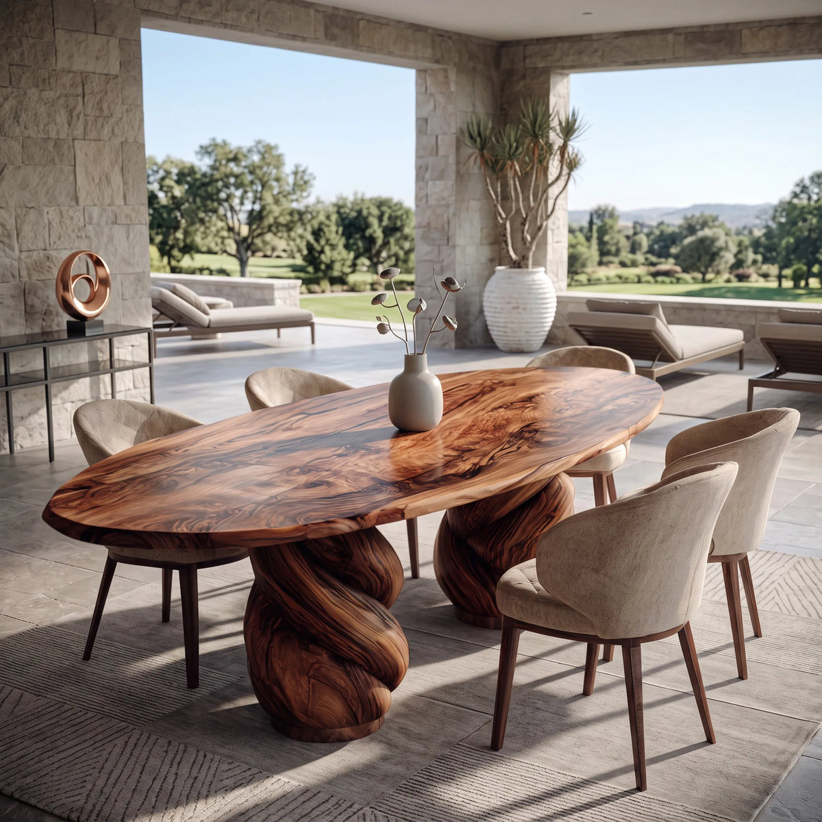 Modern Natural Wood Dining Table Twisted Pedestal For Dining Room
