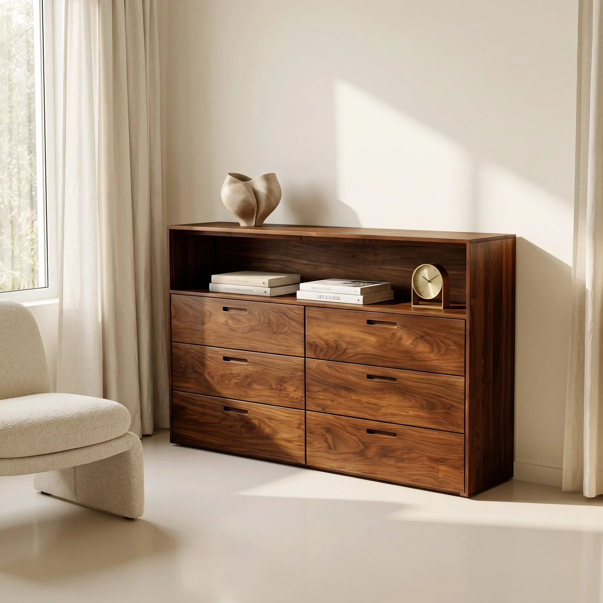 Contemporary Storage Dresser With Open Shelves For Bedroom