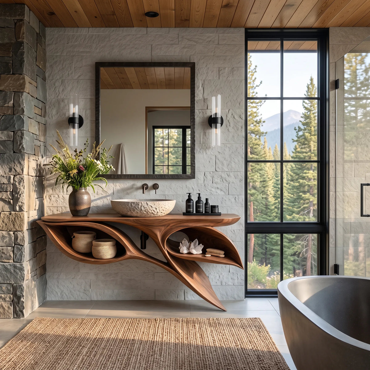 Contemporary Floating Bathroom Vanity Open Shelves For Luxury Bathroom