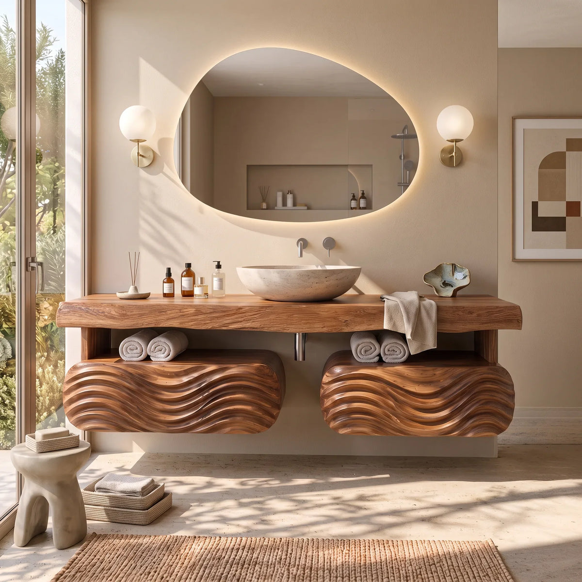 Coastal Modern Floating Bathroom Vanity Wave Cabinet For Minimalist Bathroom