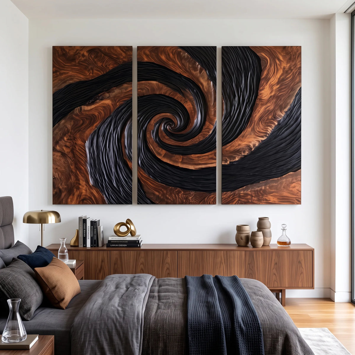 Organic Modern Spiral Triptych 3D Wall Art Urban Loft