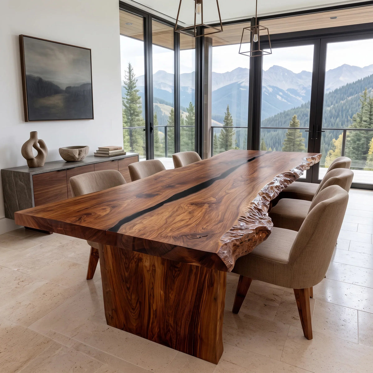 Rustic Natural Wood Dining Table Live Edge For Dining Room