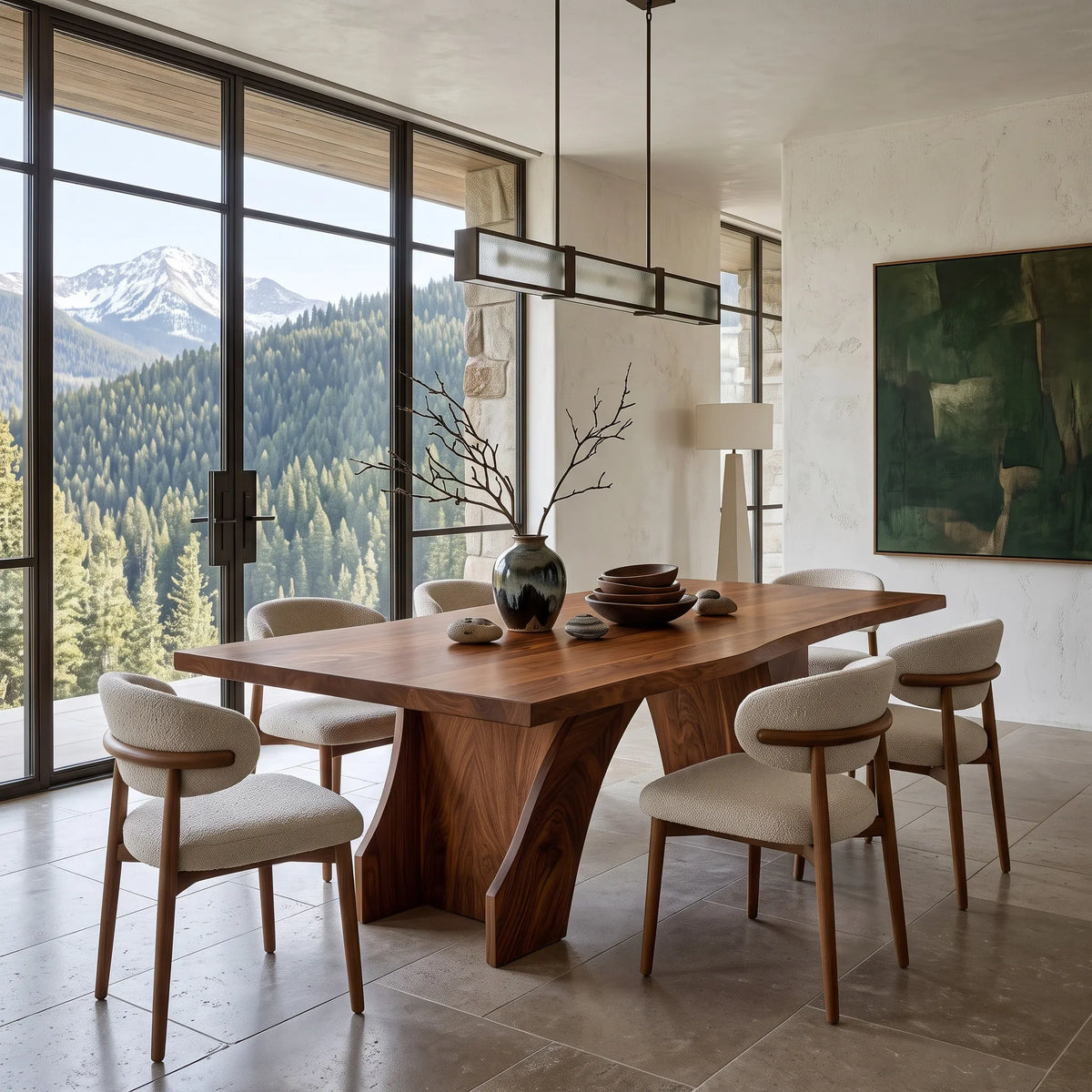 Contemporary Natural Wood Dining Table Geometric Pedestal For Dining Room