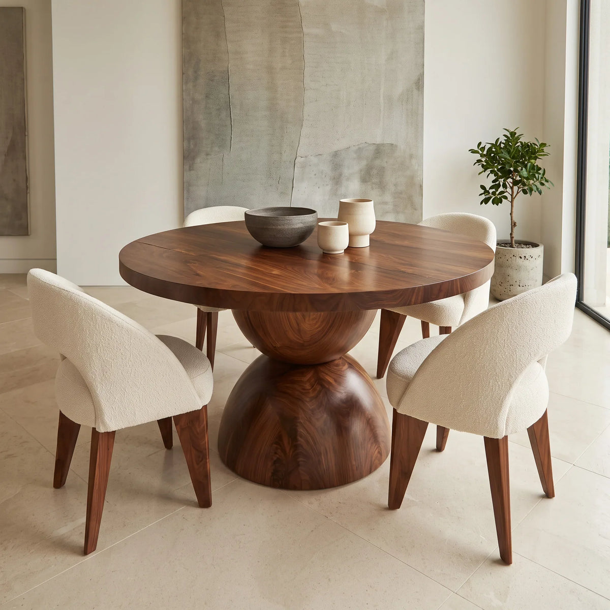 Contemporary Faceted Base Round Dining Table For Dining Room