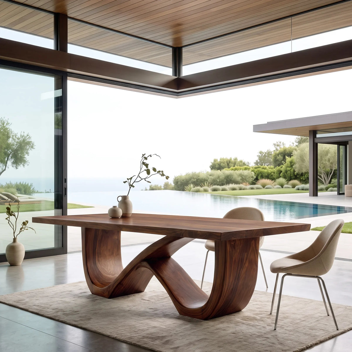 Luxury Wooden Dining Table Infinity Base For Dining Room