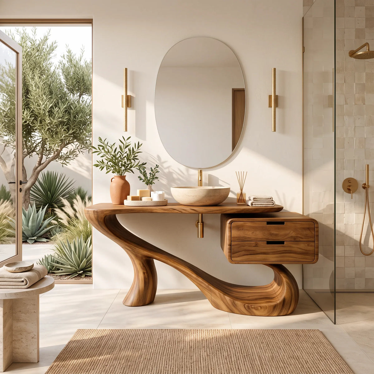 Modern Bathroom Vanity Sculptural Curve With Drawer For Primary Suite