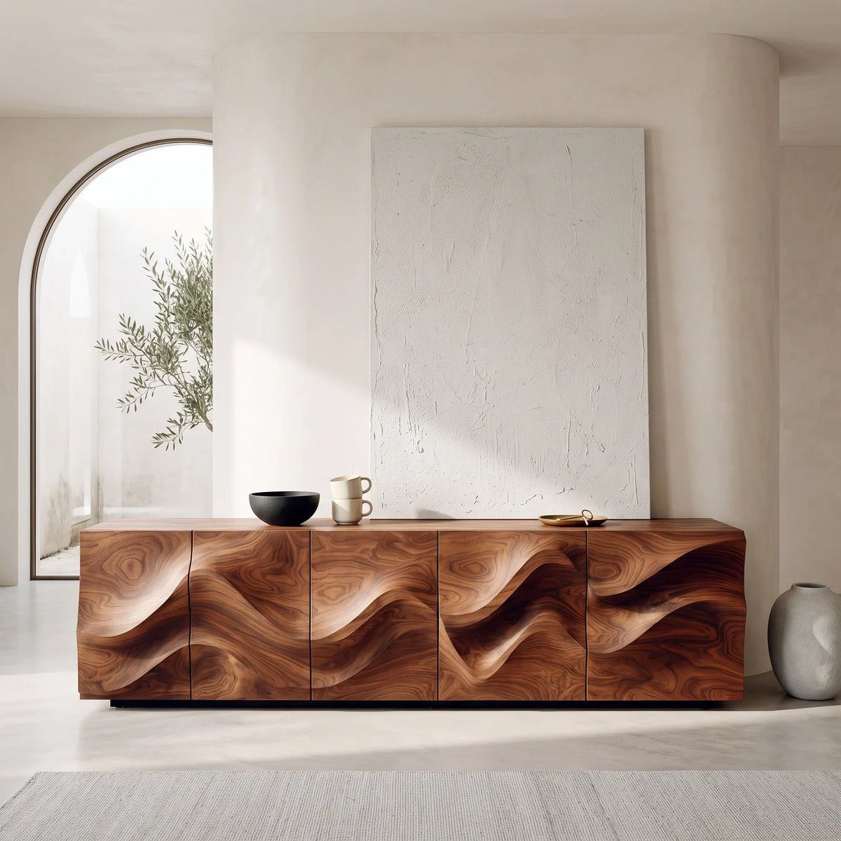 Modern Sculptural Relief Sideboard For Hallway