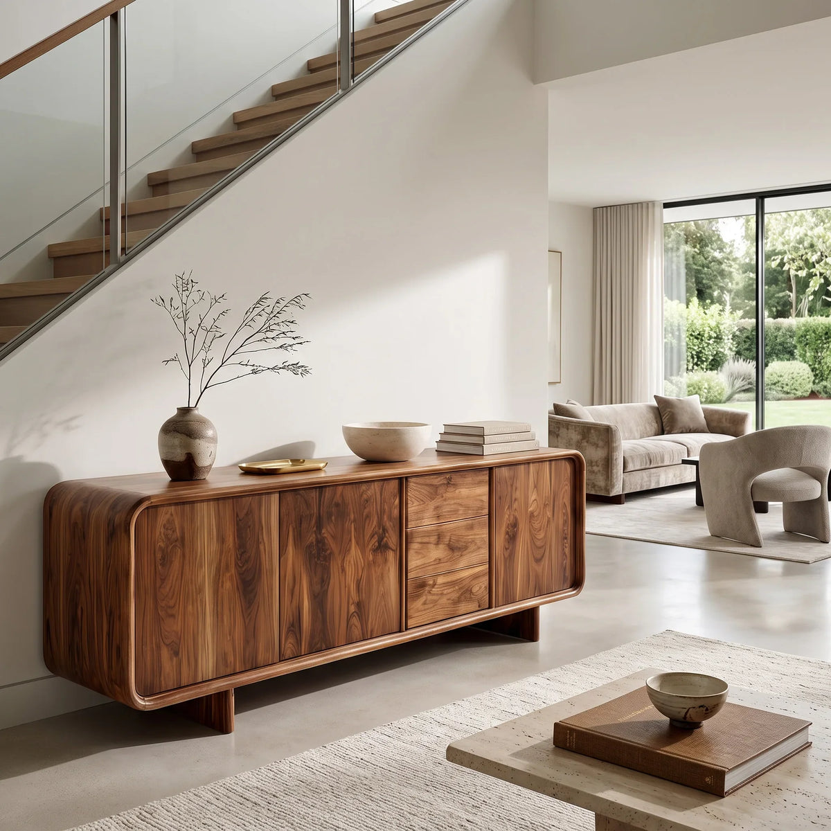 Contemporary Rounded Storage Sideboard For Living Room