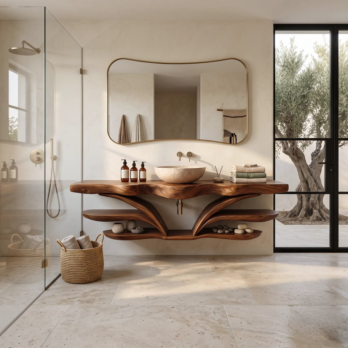 Architectural Wall Mounted Bathroom Vanity Open Shelves For Spa Bathroom