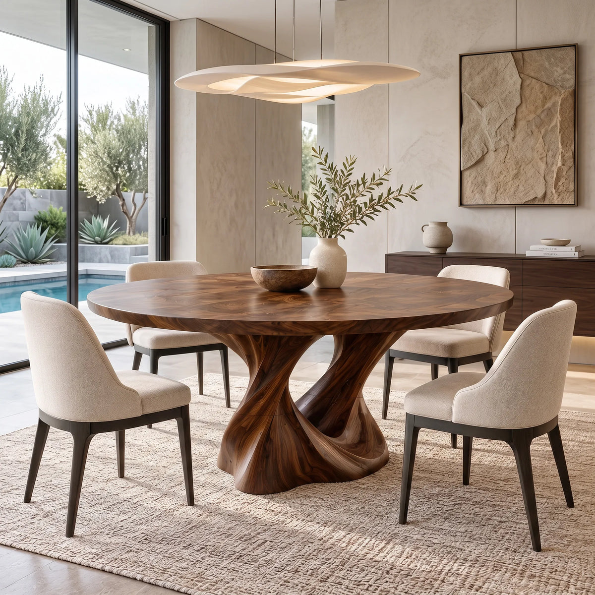Contemporary Flowing Base Round Dining Table For Dining Room