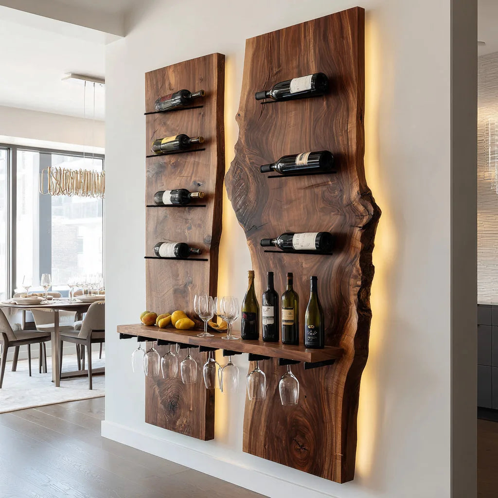 Modern Double Panel Wine Rack With Glass Holder For Home Bar