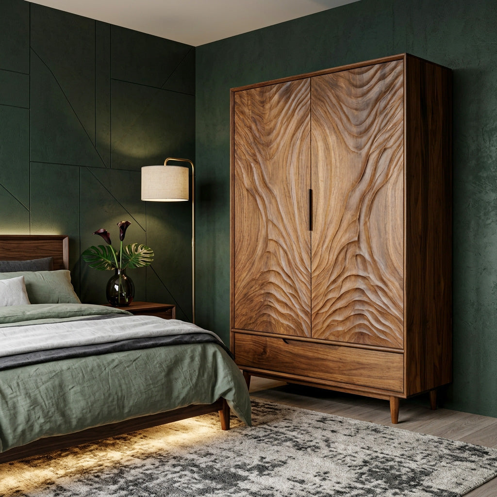 Organic Wardrobe With Carved Door For Bedroom