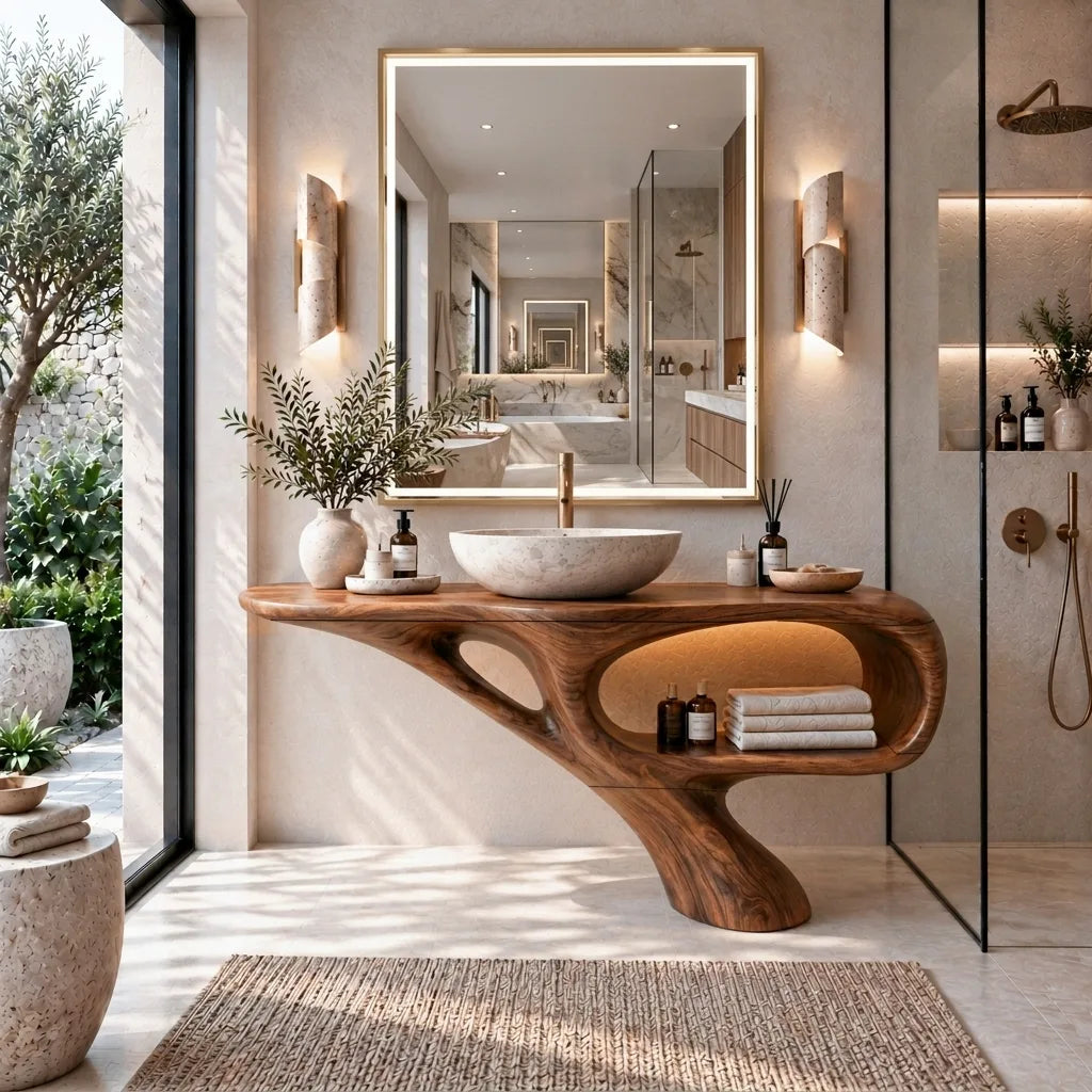 Organic Modern Bathroom Vanity Open Shelf For Spa Bathroom
