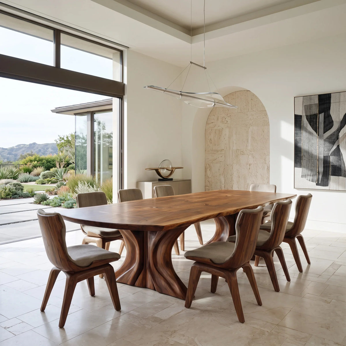 Luxury Natural Wood Dining Table Double Pedestal For Dining Room