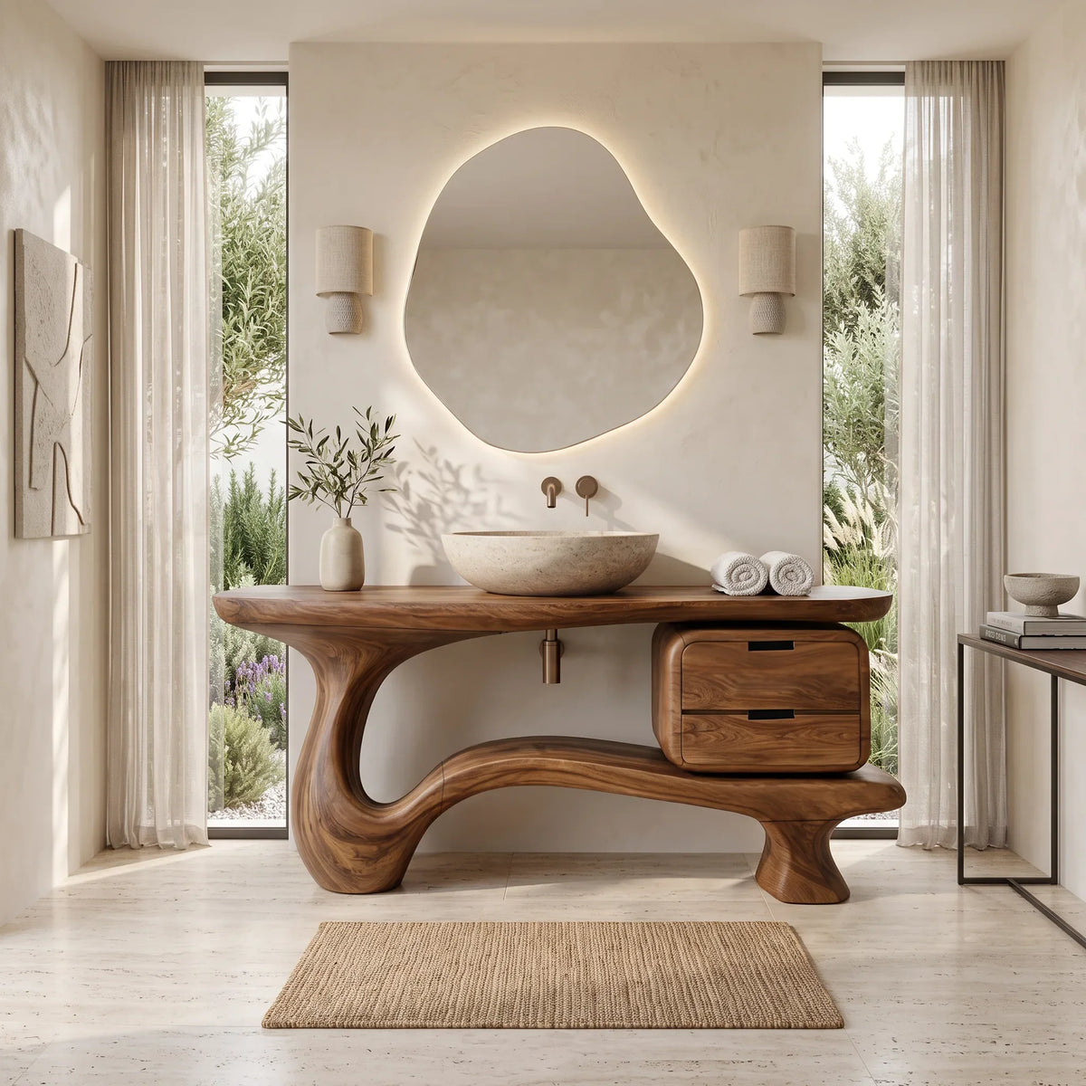 Contemporary Bathroom Vanity Curved Base With Drawer For Modern Ensuite