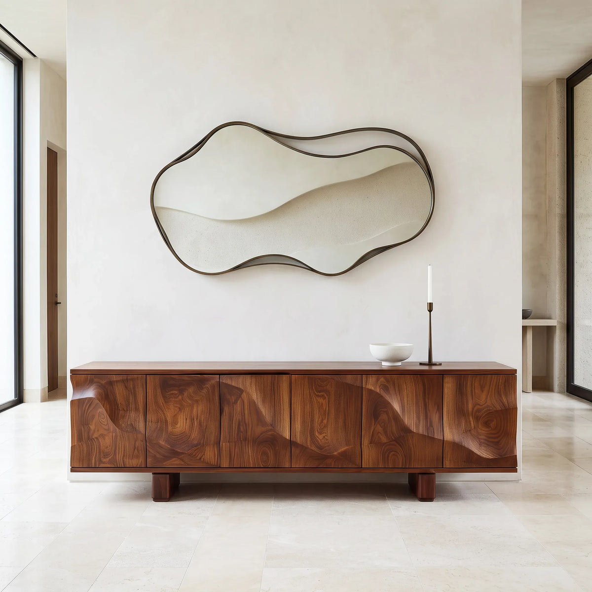 Modern Flowing Carved Sideboard For Living Room