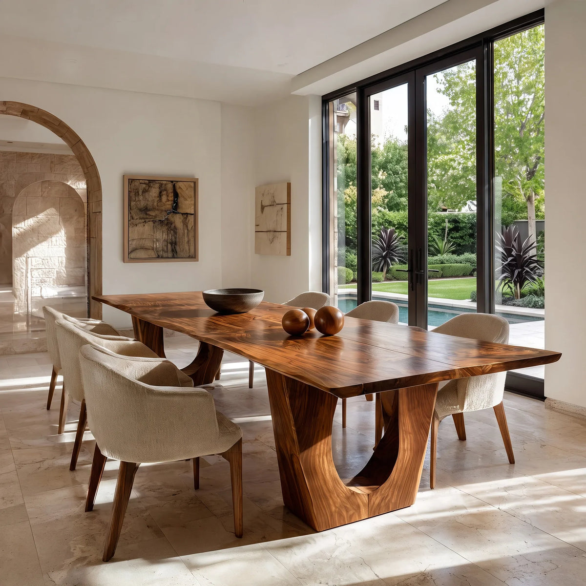 Modern Live Edge Wood Dining Table Sculptural Base For Dining Room