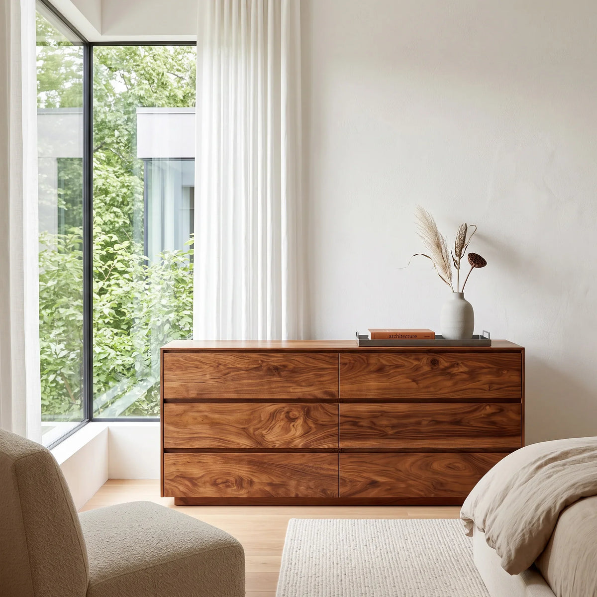 Modern Minimal Wooden Six Drawer Dresser For Bedroom