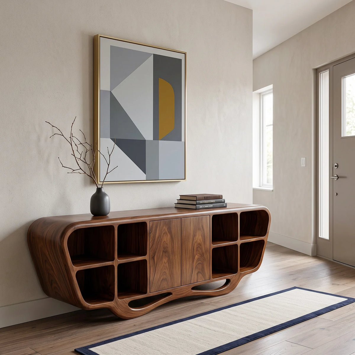 Modern Sculptural Open Shelf Sideboard For Living Room