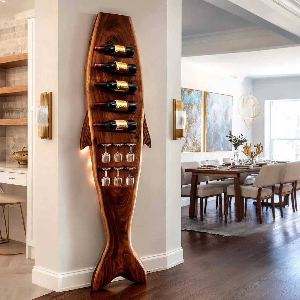 Modern Sculptural Wine Rack With Glass Holder For Dining Room
