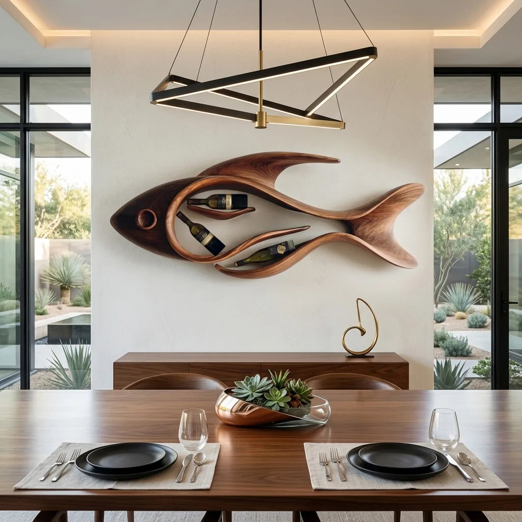 Contemporary Sculptural Fish Wine Rack For Home Bar