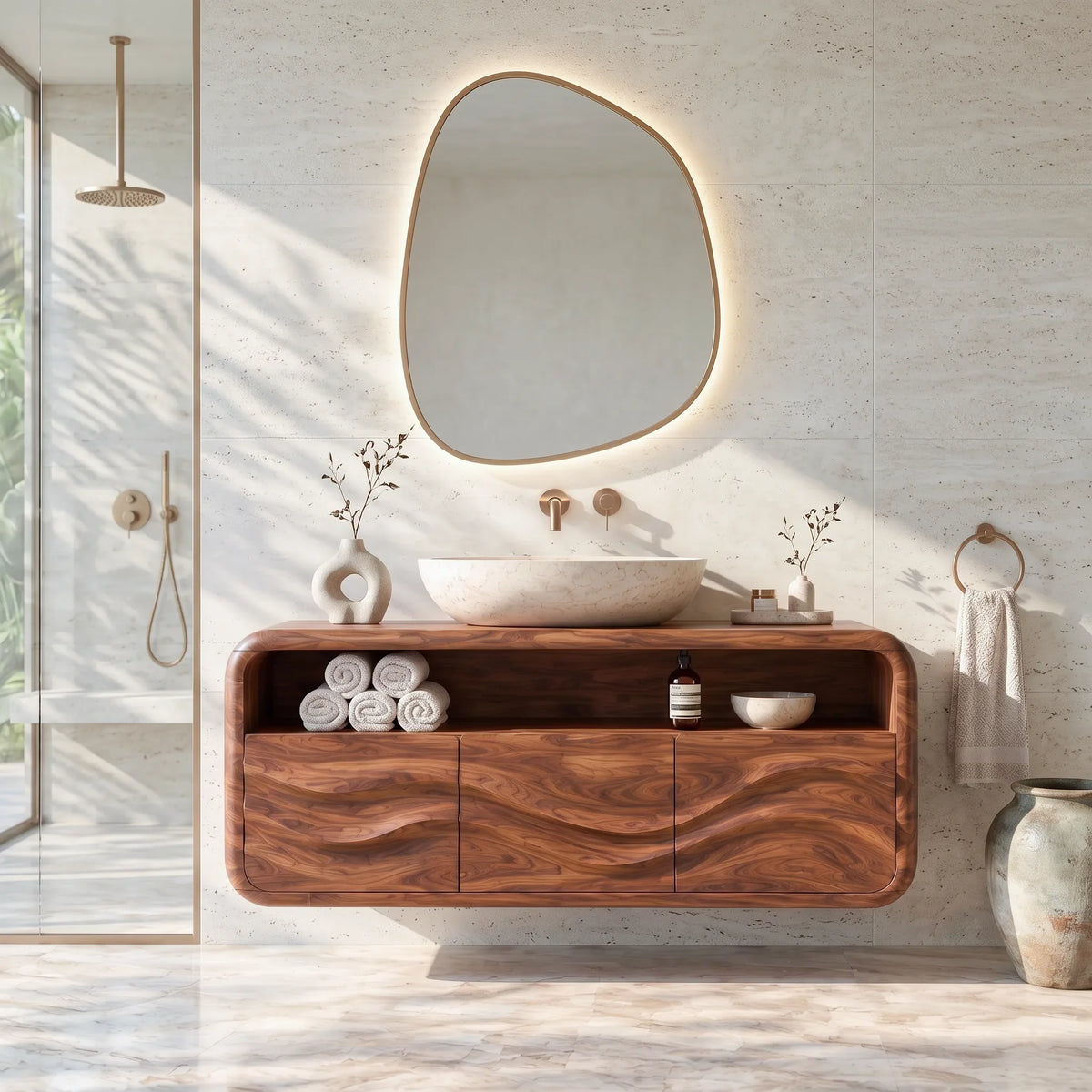 Organic Modern Floating Bathroom Vanity Rounded Cabinet For Spa Bathroom